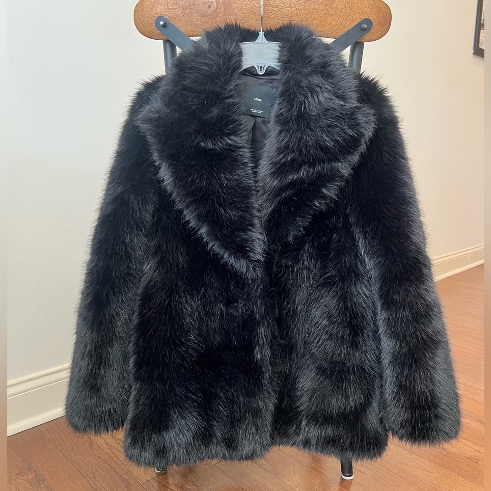 Mango Black Faux Fur Coat